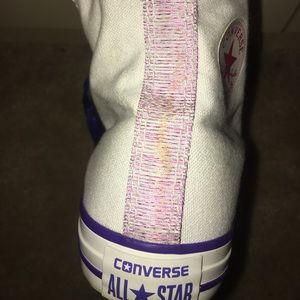 White, Hightop Converse w/ colored ruffles. Size 4